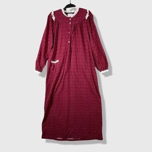 Mamary Nightgown Women Large Red Floral Cotton Lace Trim Cottagecore Vintage